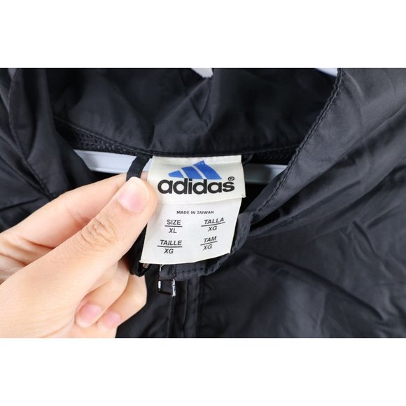Vintage 90s Adidas Mens XL Spell Out Striped Lined Full Zip Windbreaker Jacket - Picture 4 of 12